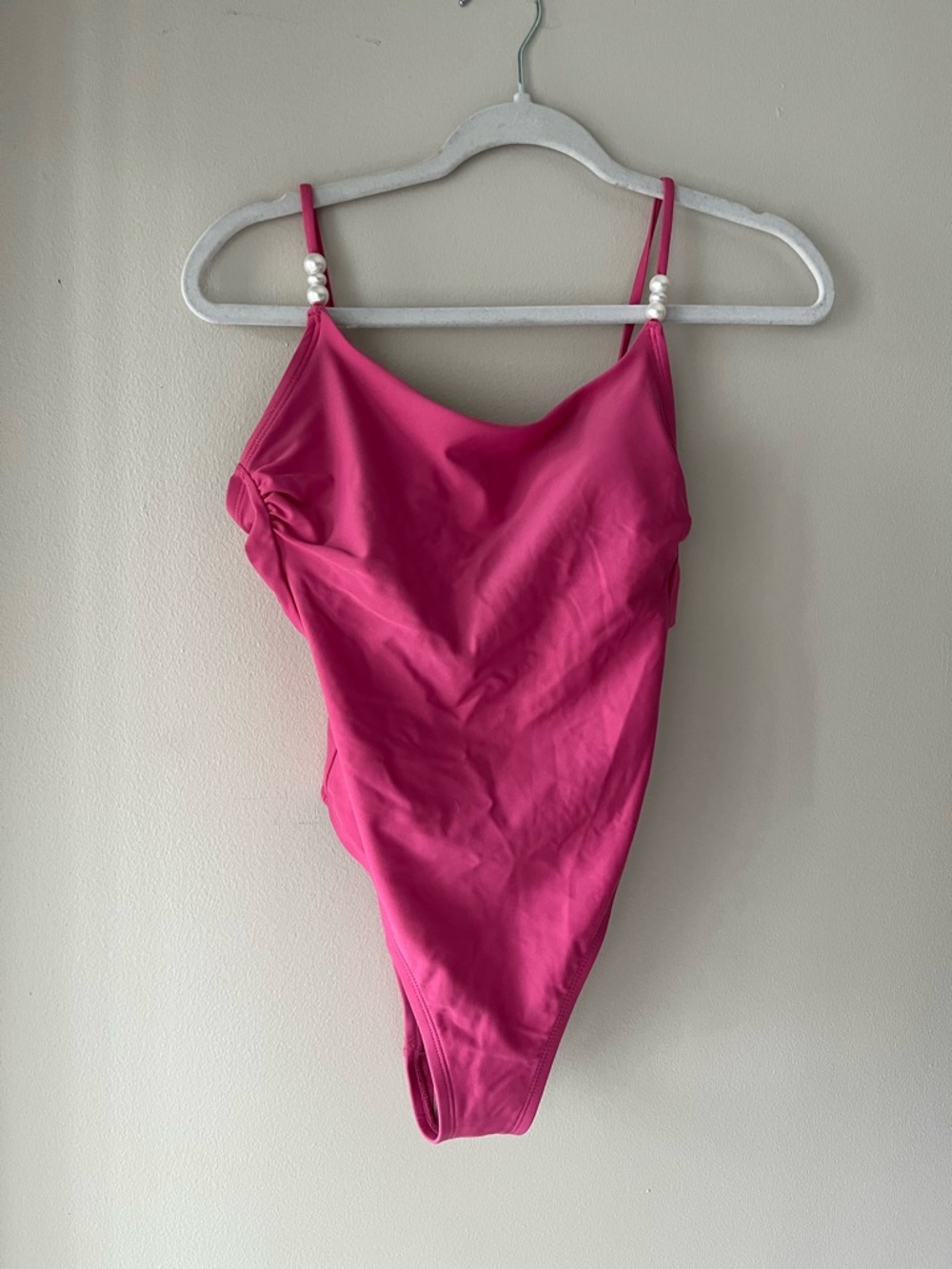 Shade & Shore Vibrant Pink Pearl-Trim One-Piece Swimsuit